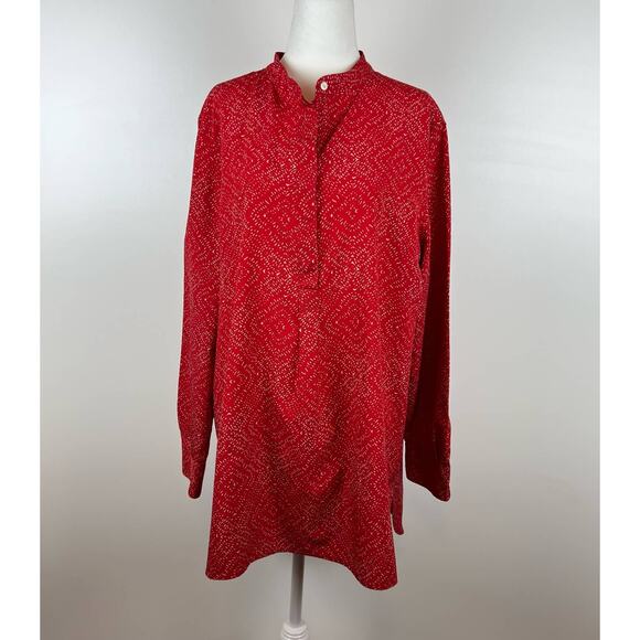 Lauren Ralph Lauren Red Printed Long Sleeve Blouse Sz XL | Classic Office Career - Picture 1 of 12